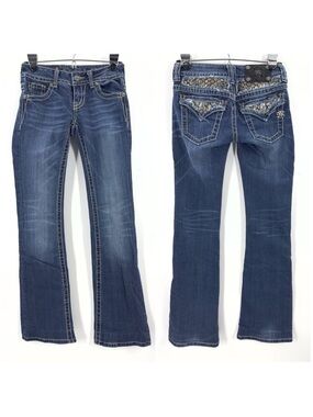 Miss Me Low Rise Boot Cut Jeans Womens 25 Bling Flap Pockets Y2K Western Denim